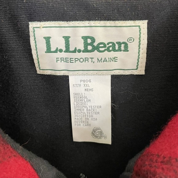 VTG Mens LL BEAN FULL ZIP WOOL NYLON Insulated Jacket Coat 2XL Red Plaid Hunting - Picture 3 of 8